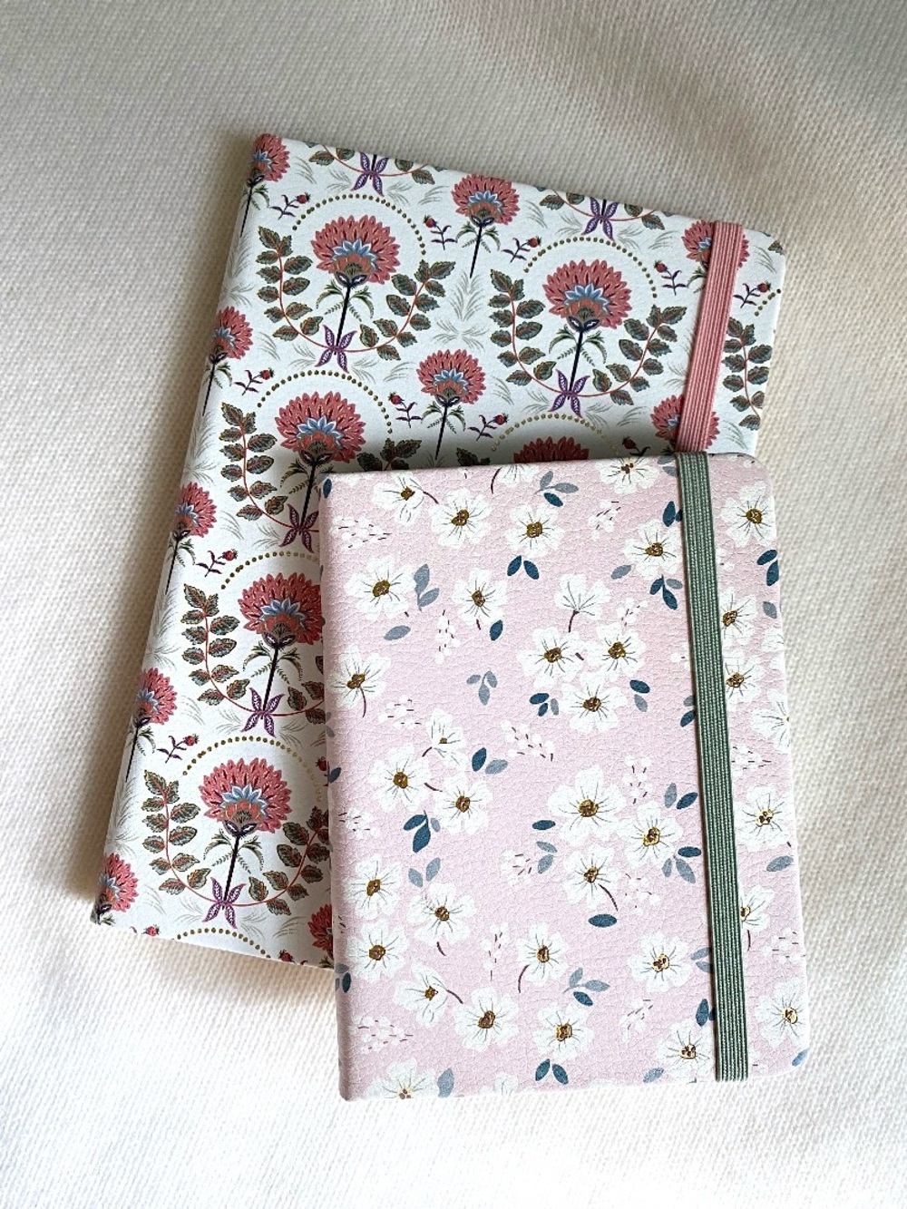 Set of 2 FLORAL HARDCOVER NOTEBOOK JOURNALS FEMININE COTTAGE Pink Green 176 pgs